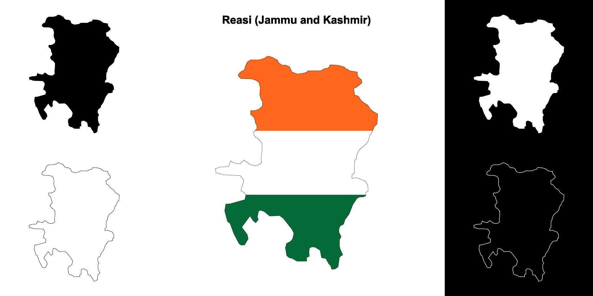 Reasi district, Jammu and Kashmir blank outline map set vector