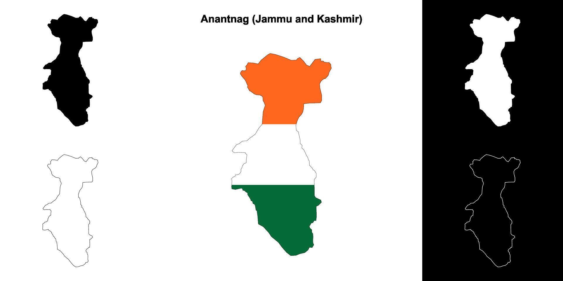 Anantnag district, Jammu and Kashmir blank outline map set vector