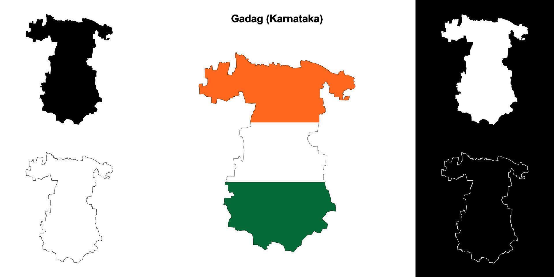 Gadag district, Karnataka outline map set vector