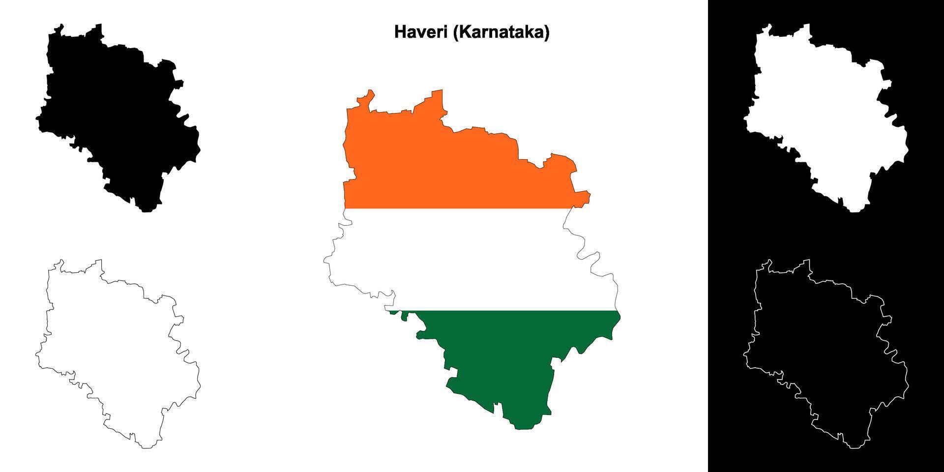 Haveri district, Karnataka outline map set vector