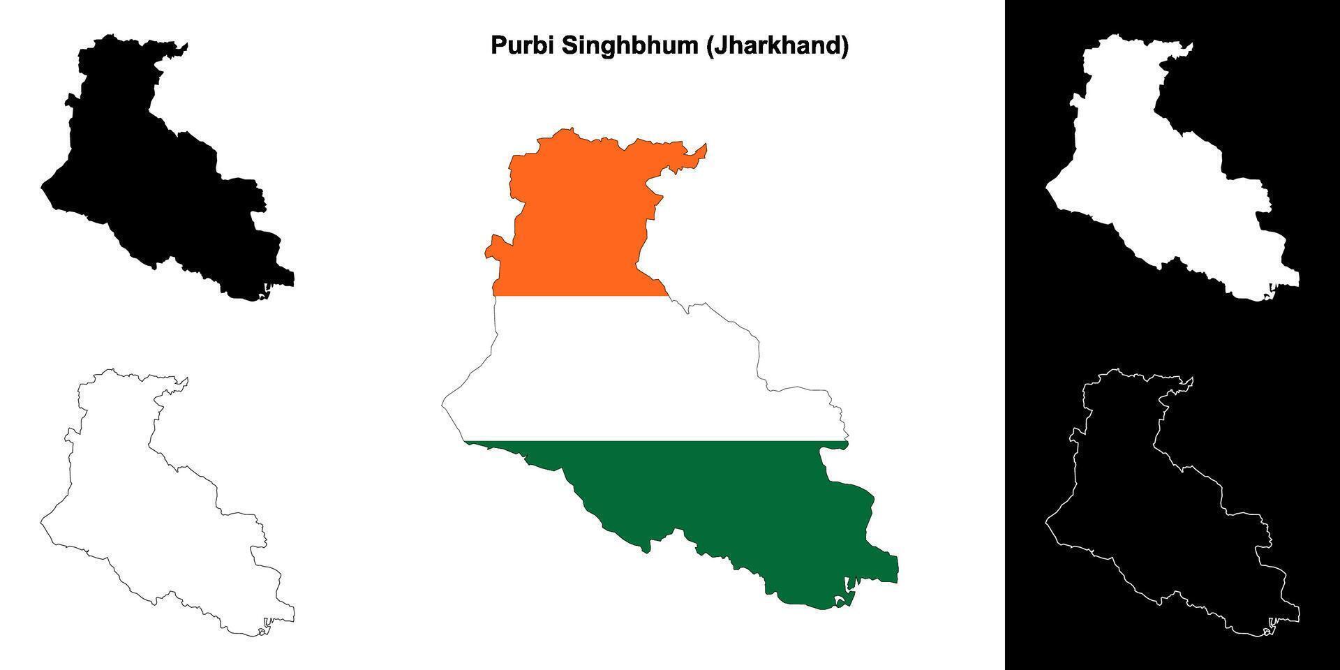 Purbi Singhbhum district, Jharkhand outline map set vector