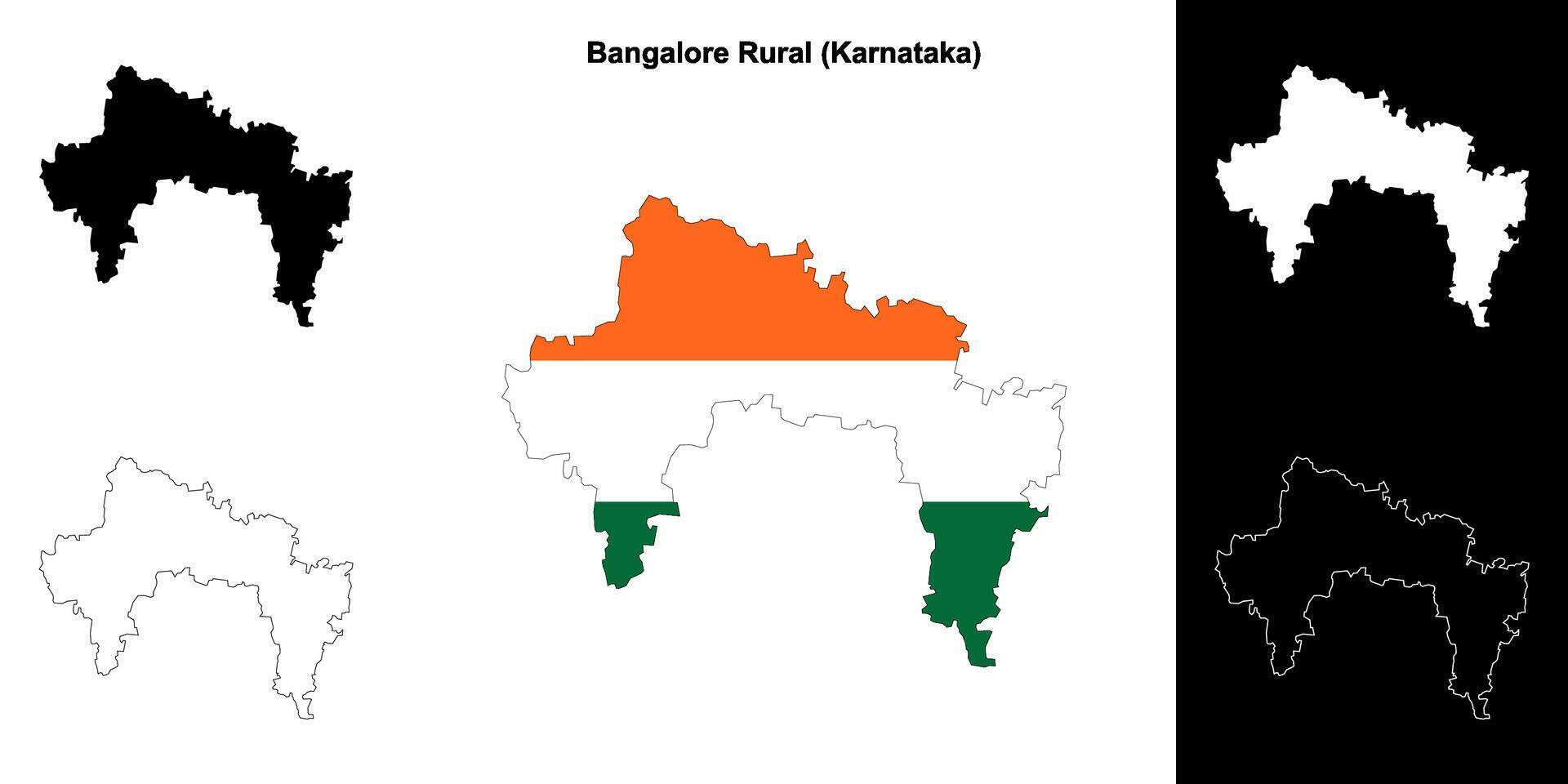 Bangalore Rural district, Karnataka outline map set vector