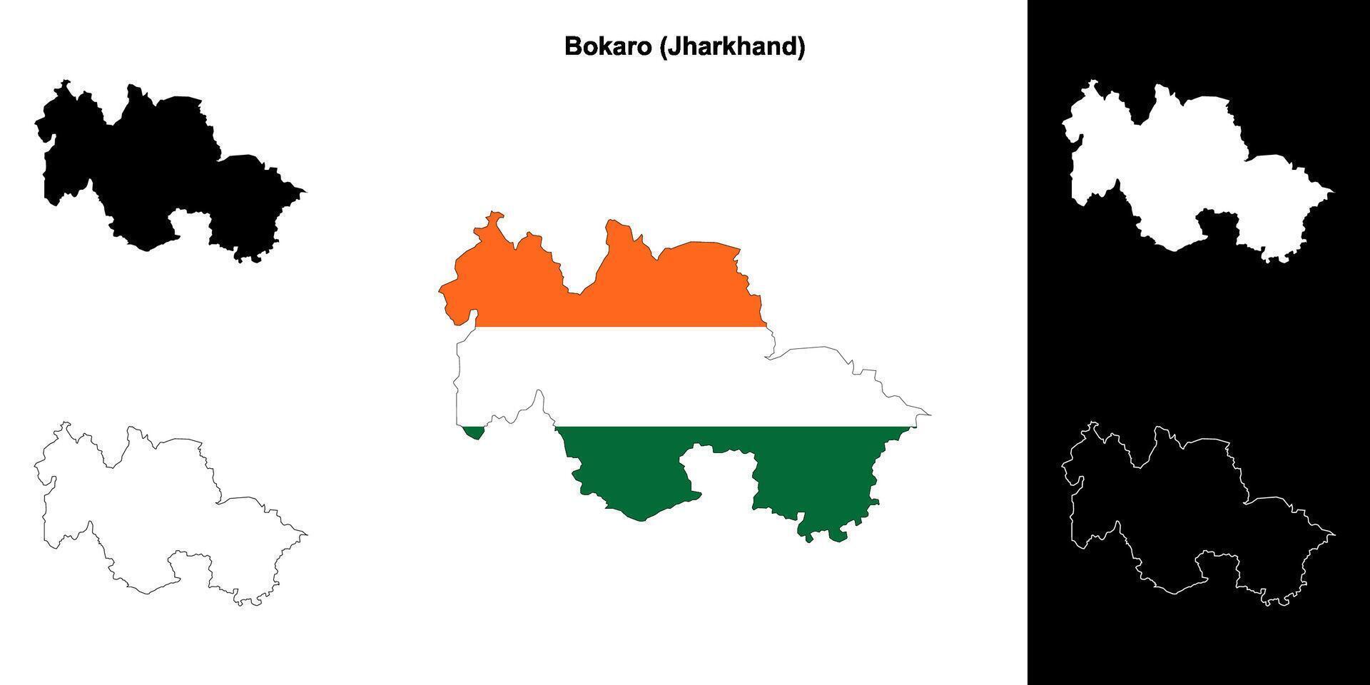 Bokaro district, Jharkhand outline map set vector