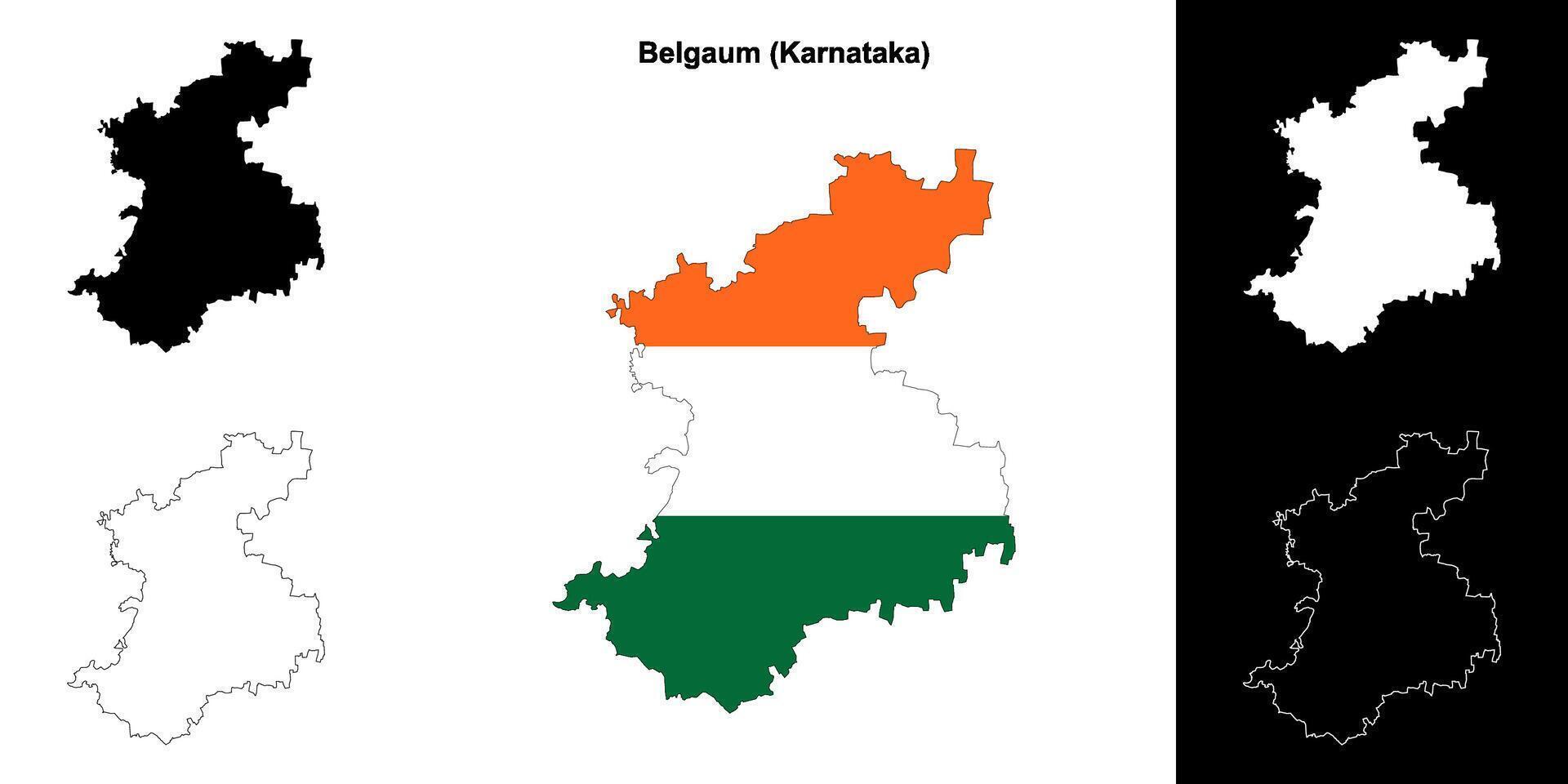 Belgaum district, Karnataka outline map set vector