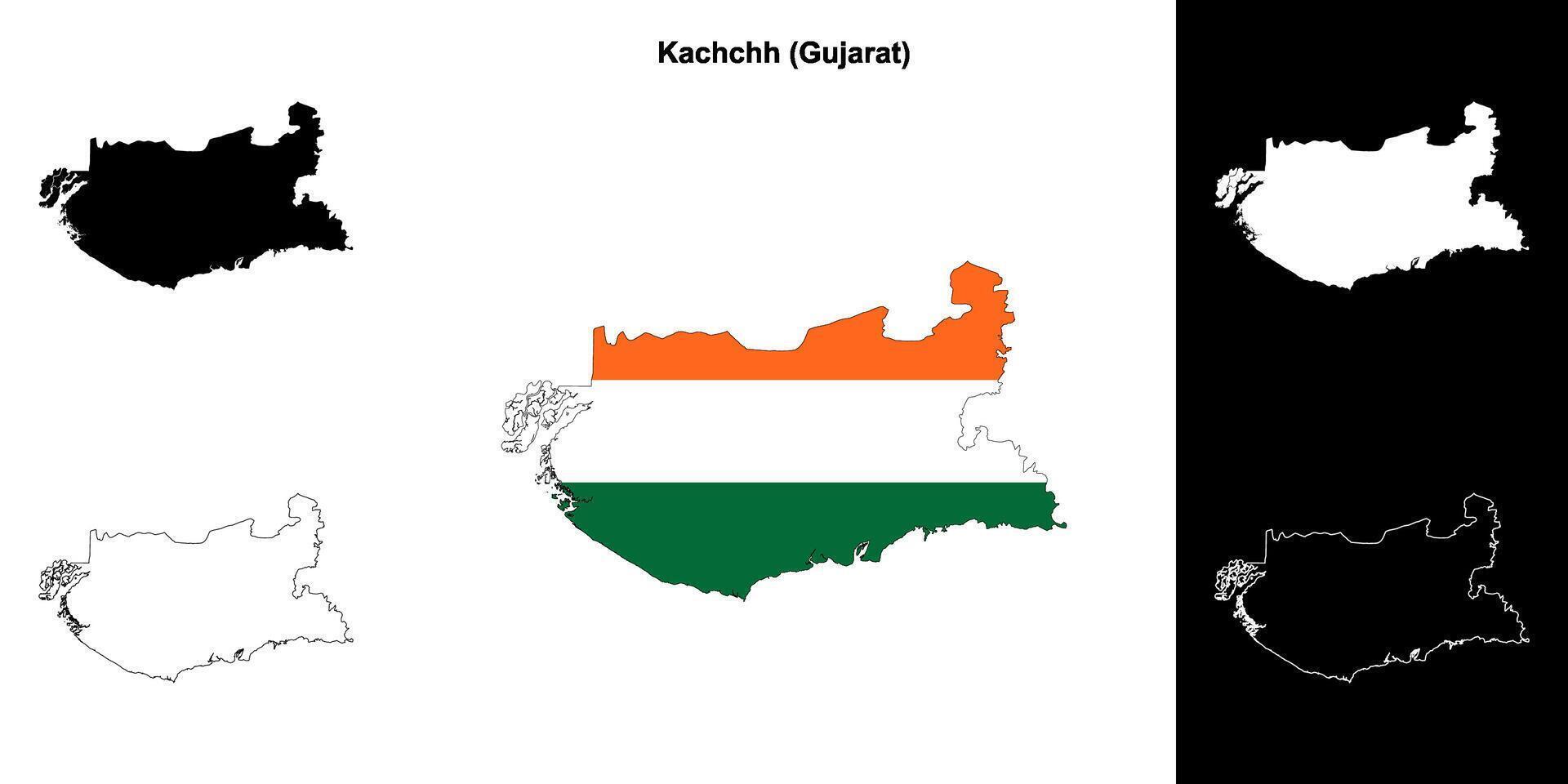Kachchh district, Gujarat outline map set vector