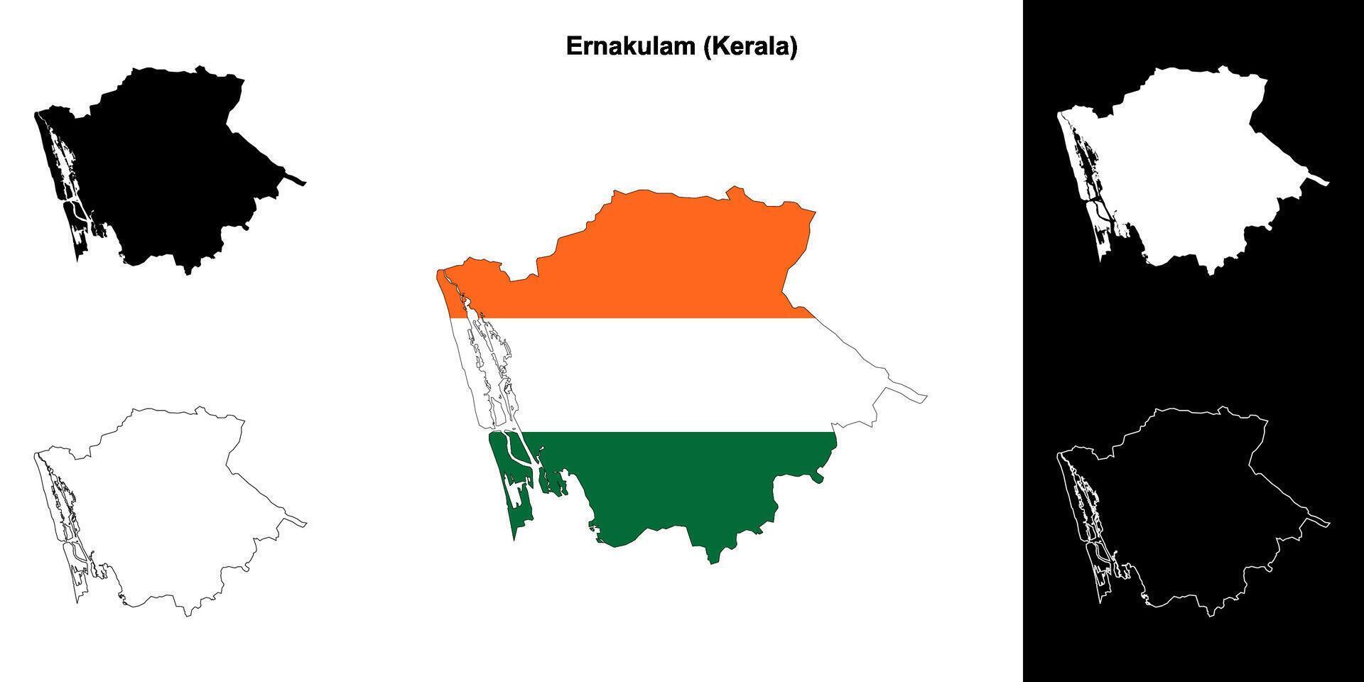 Ernakulam district, Kerala outline map set vector