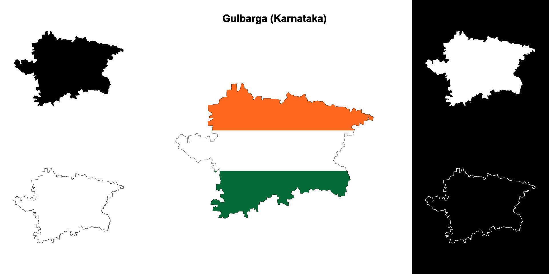 Gulbarga district, Karnataka outline map set vector