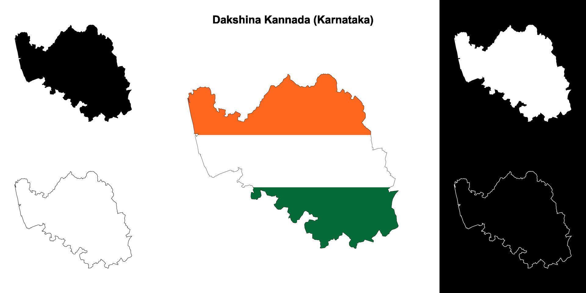 Dakshina Kannada district, Karnataka outline map set vector