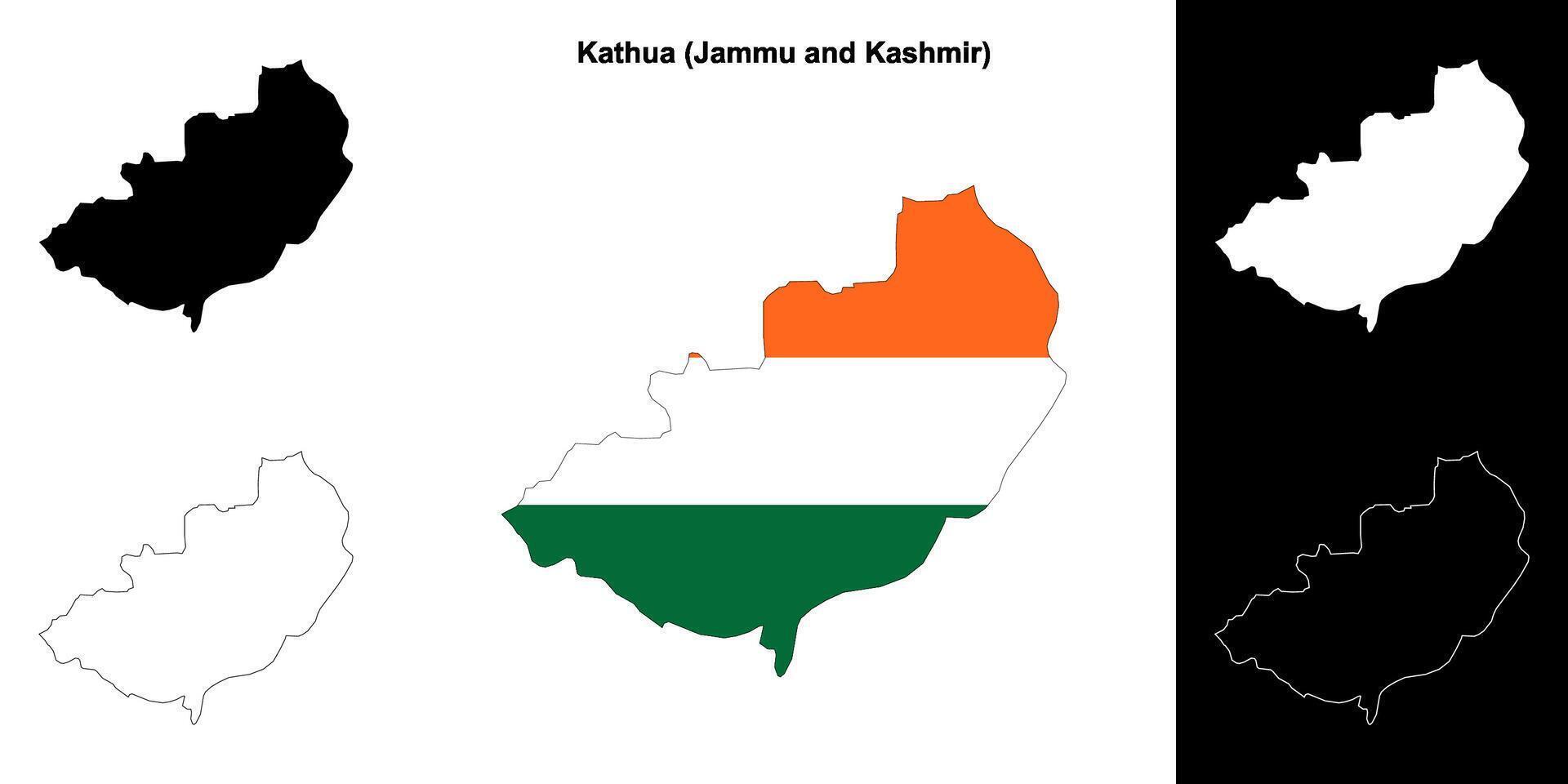 Kathua district, Jammu and Kashmir blank outline map set vector