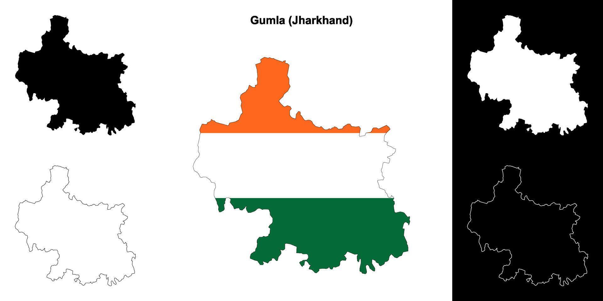 Gumla district, Jharkhand outline map set vector