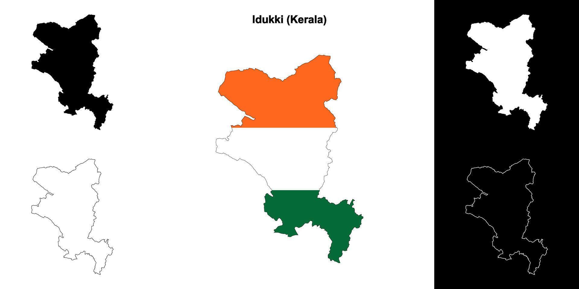 Idukki district, Kerala outline map set vector