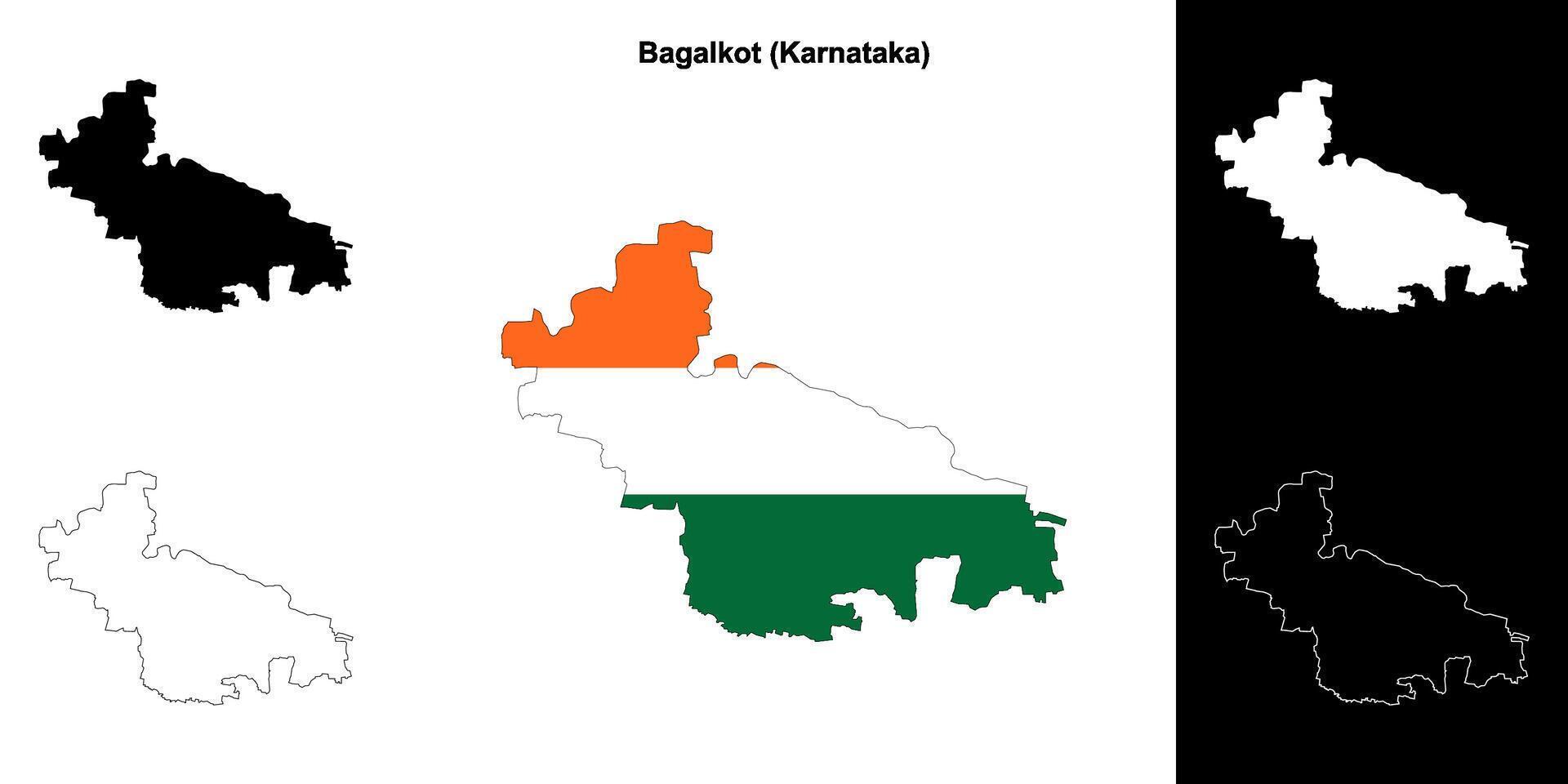 Bagalkot district, Karnataka outline map set vector