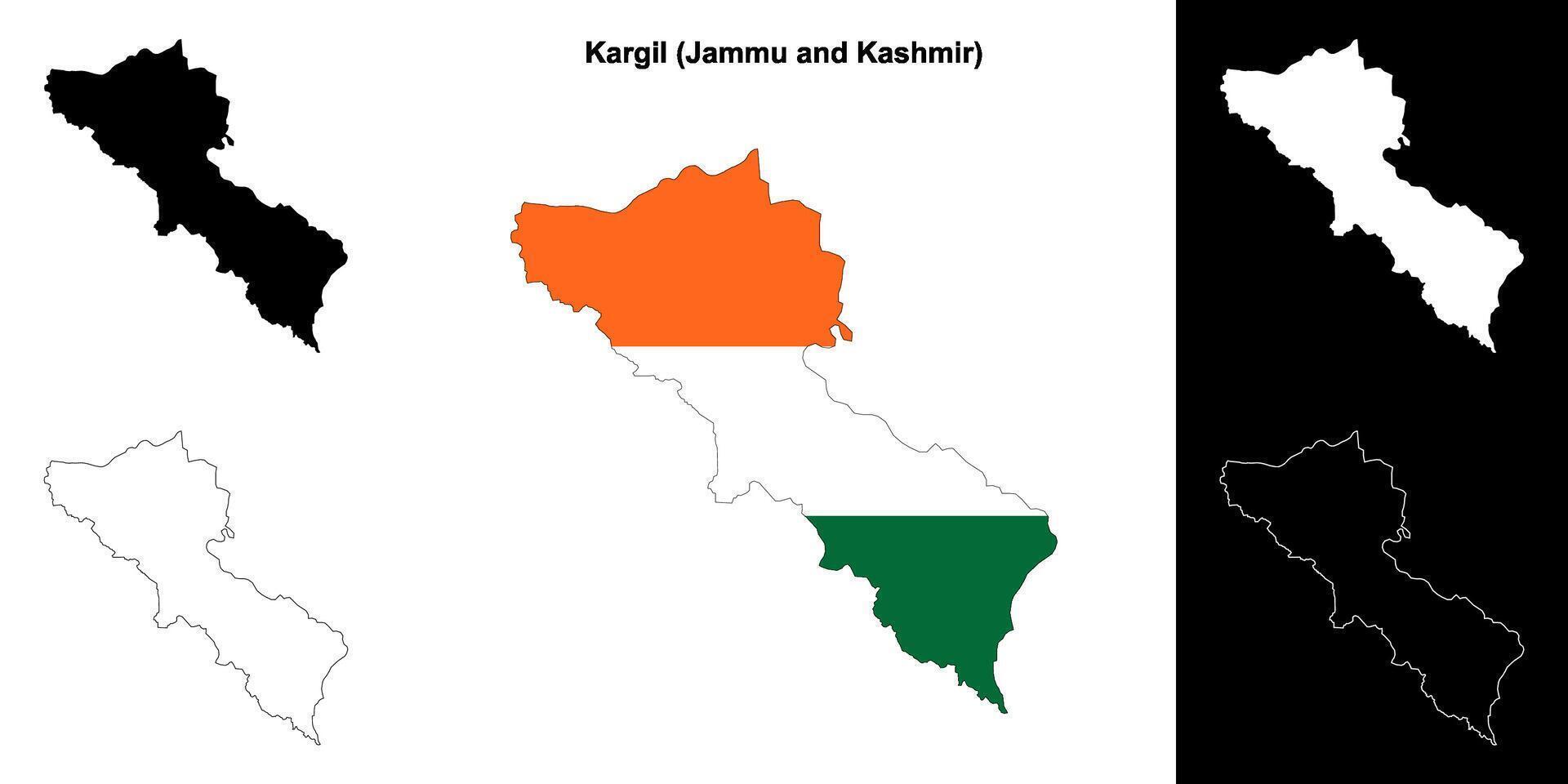 Kargil district, Jammu and Kashmir blank outline map set vector