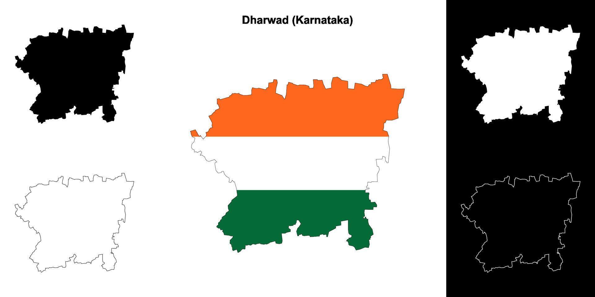 Dharwad district, Karnataka outline map set vector