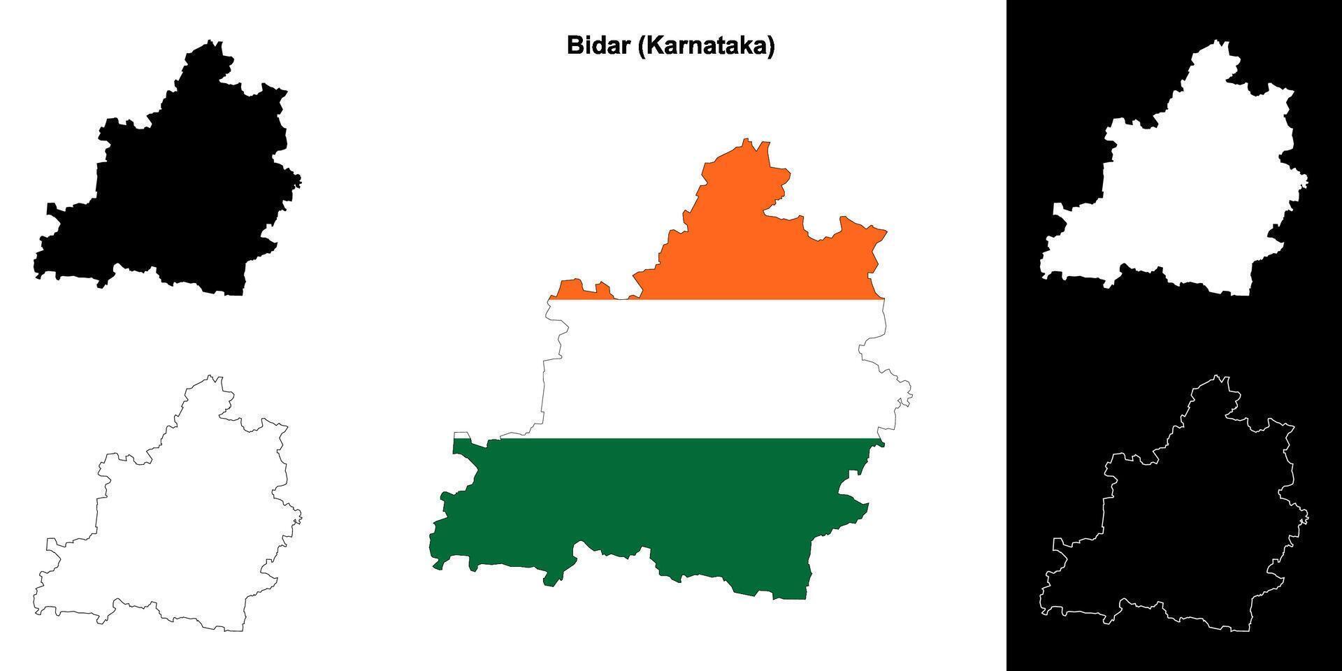 Bidar district, Karnataka outline map set vector