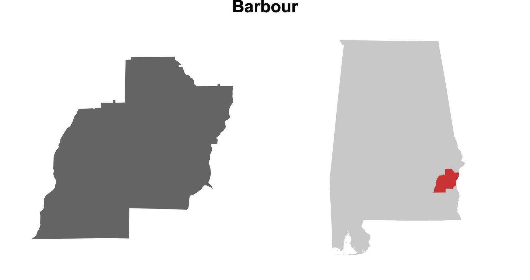 Barbour County, Alabama blank outline map set vector