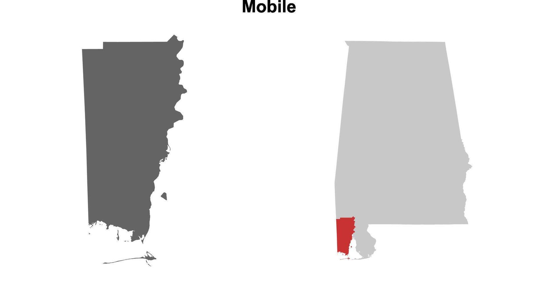 Mobile County, Alabama blank outline map set vector