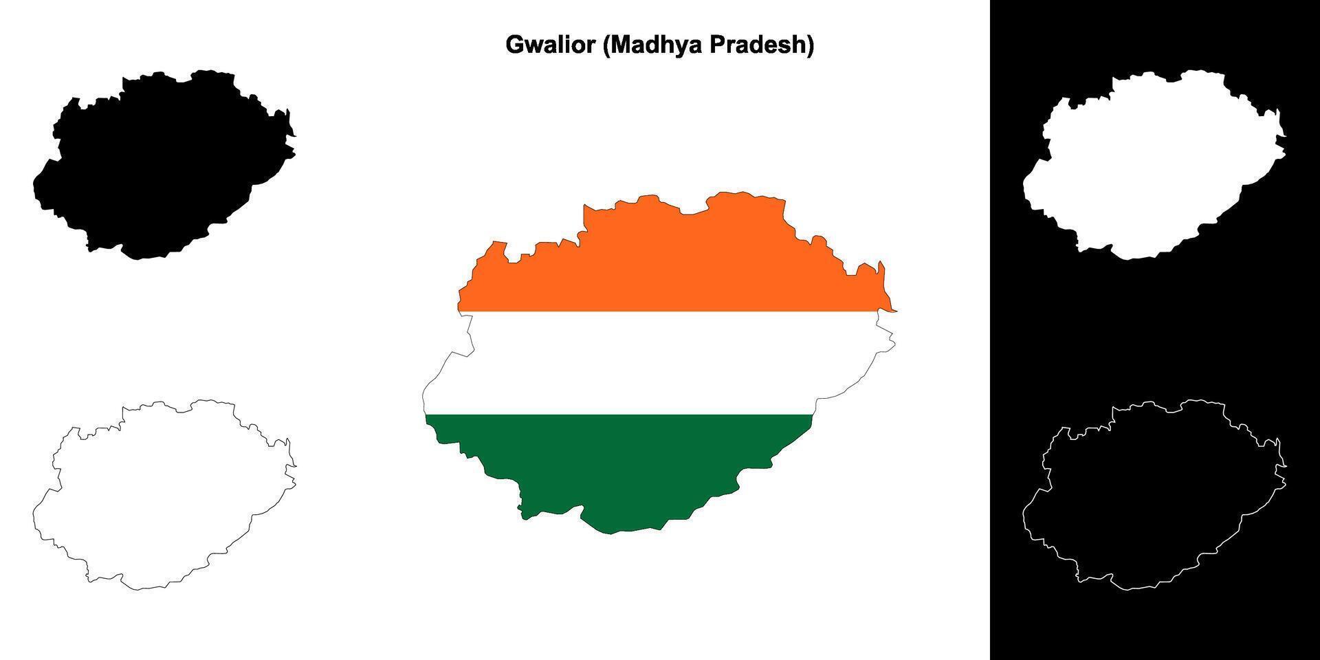 Gwalior district, Madhya Pradesh outline map set vector
