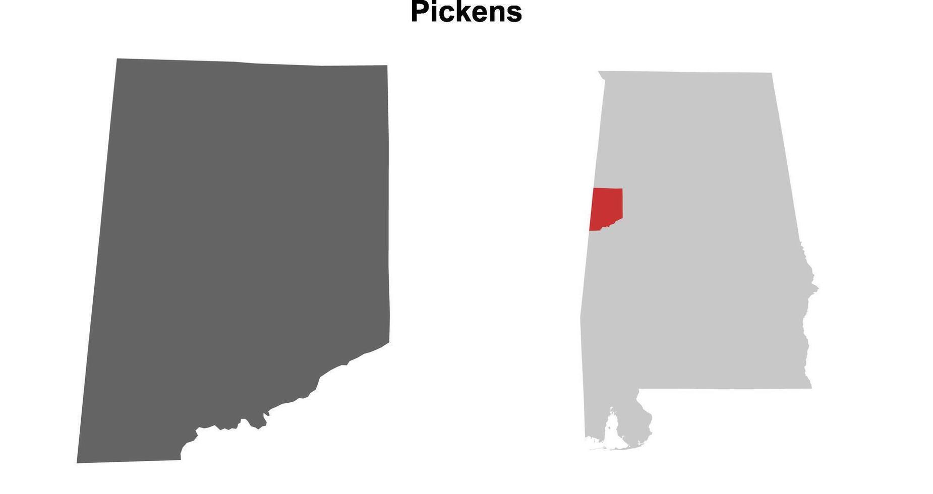Pickens County, Alabama blank outline map set vector
