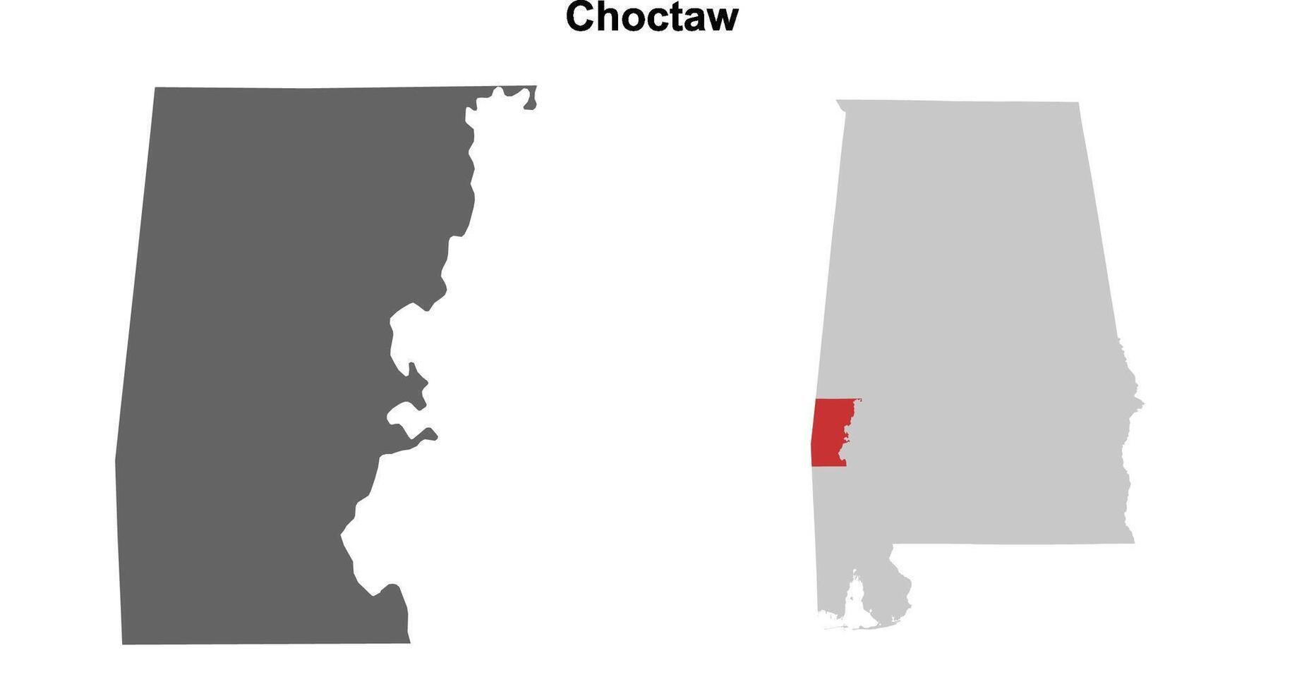 Choctaw County, Alabama blank outline map set vector