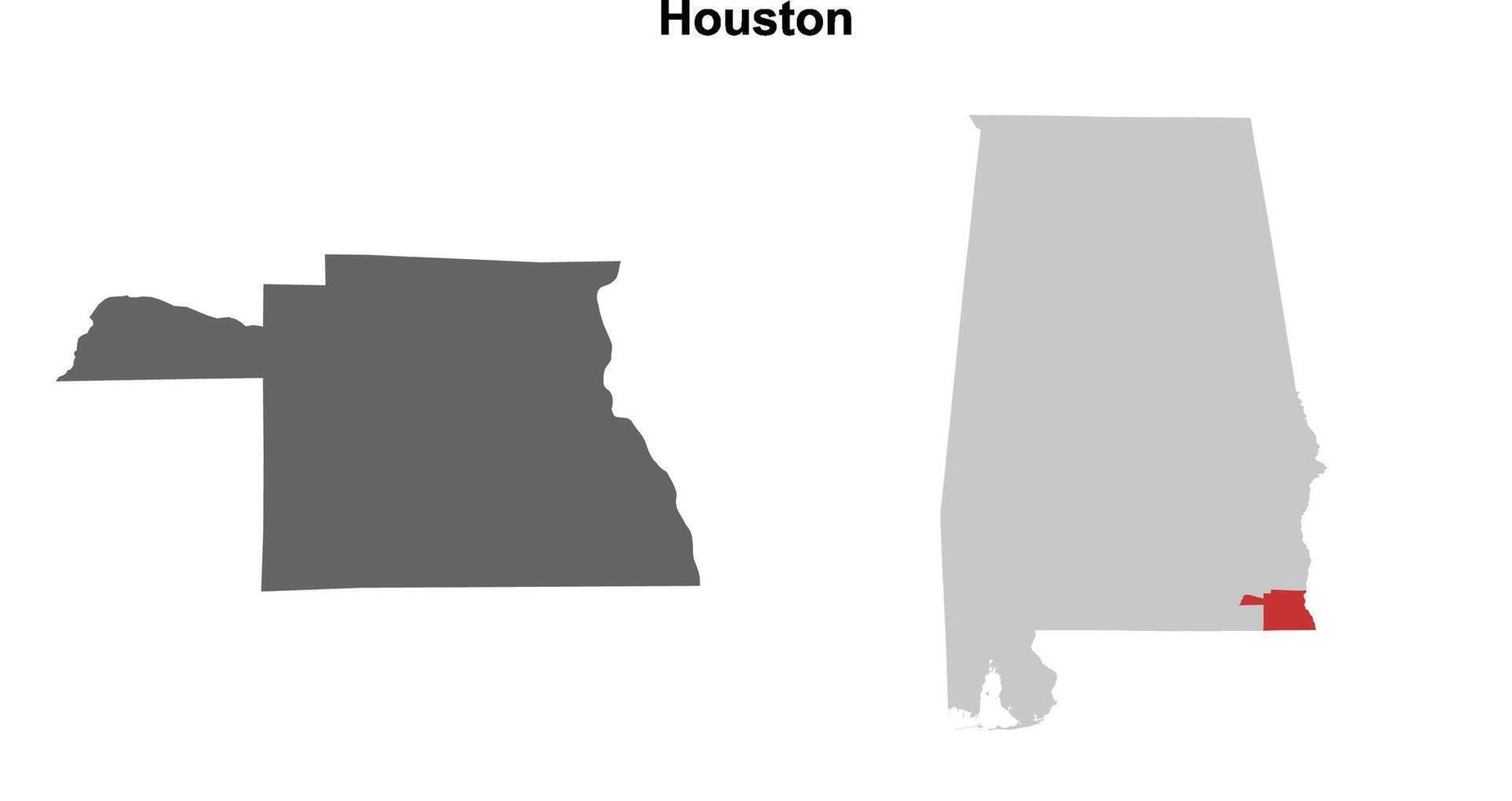 Houston County, Alabama blank outline map set vector