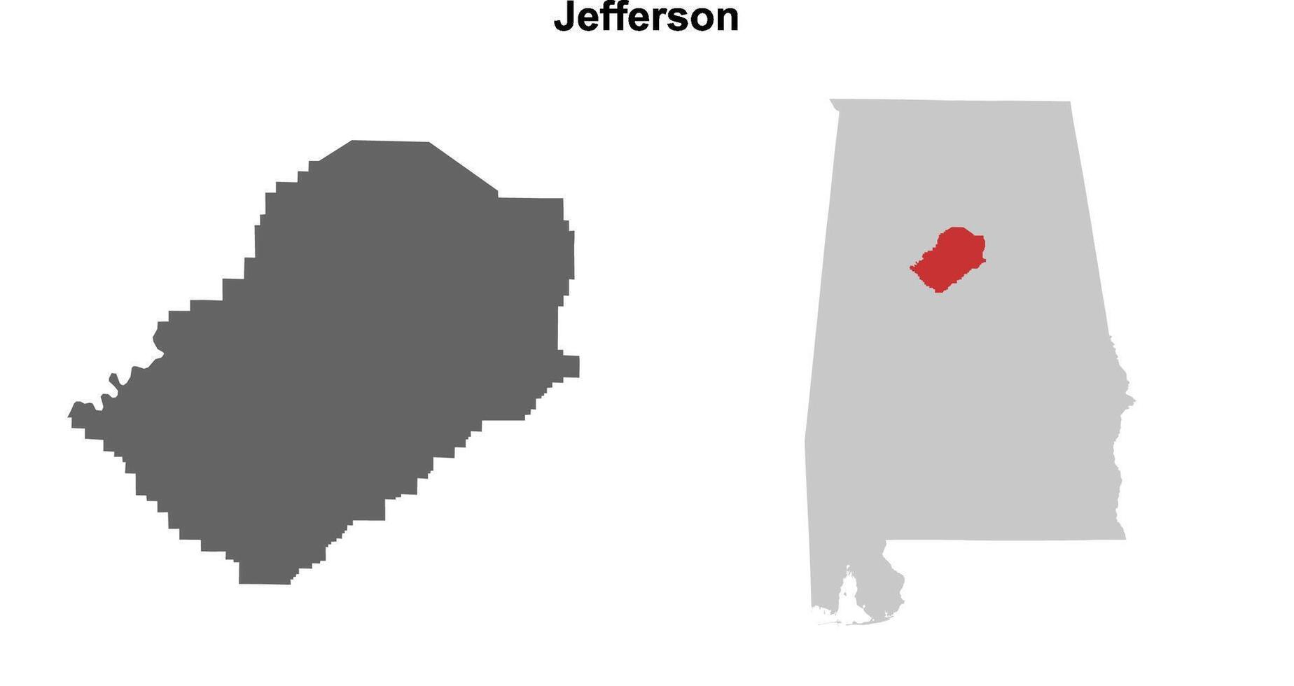 Jefferson County, Alabama blank outline map set vector