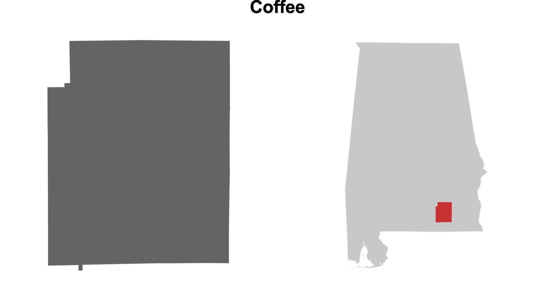 Coffee County, Alabama blank outline map set vector