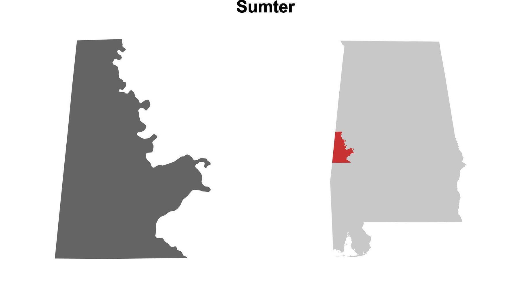 Sumter County, Alabama blank outline map set vector