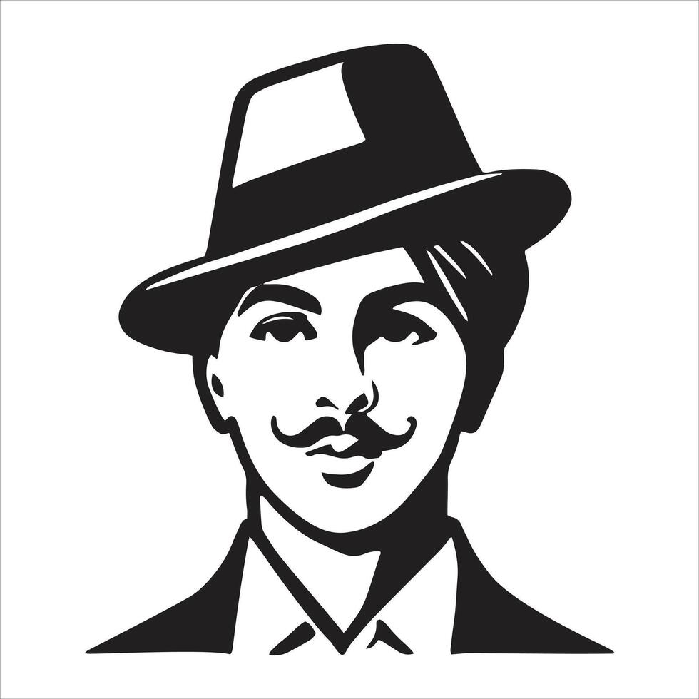 Bhagat Singh Portrait Illustration in Black and White Silhouette Style Perfect for Historical Tribute Patriotism and Freedom Fighter Artwork vector