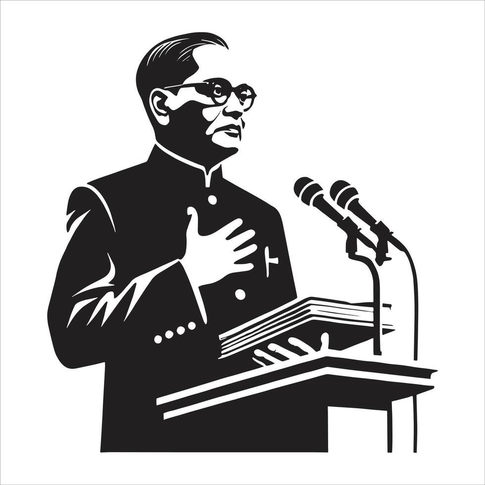 Dr. B.R. Ambedkar Speech Illustration Historical Indian Leader in Black and White vector