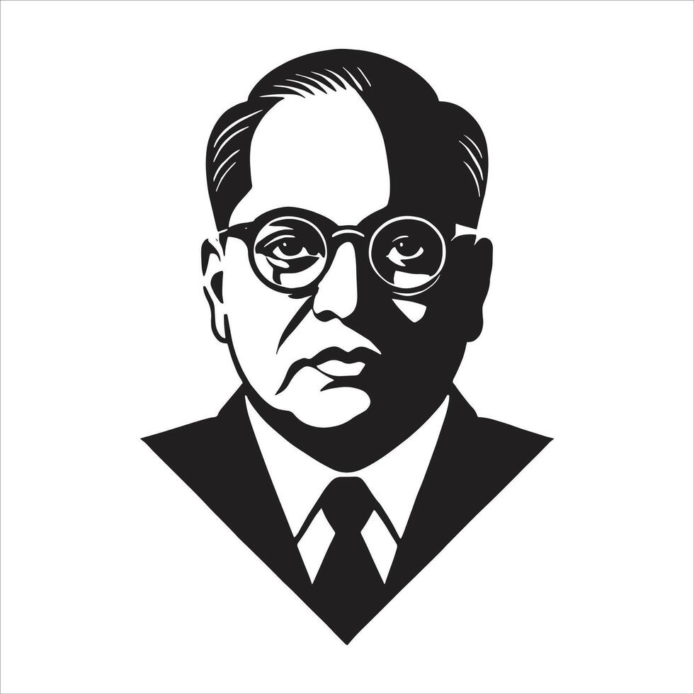 Dr BR Ambedkar Portrait Illustration in Black and White with Formal Attire vector