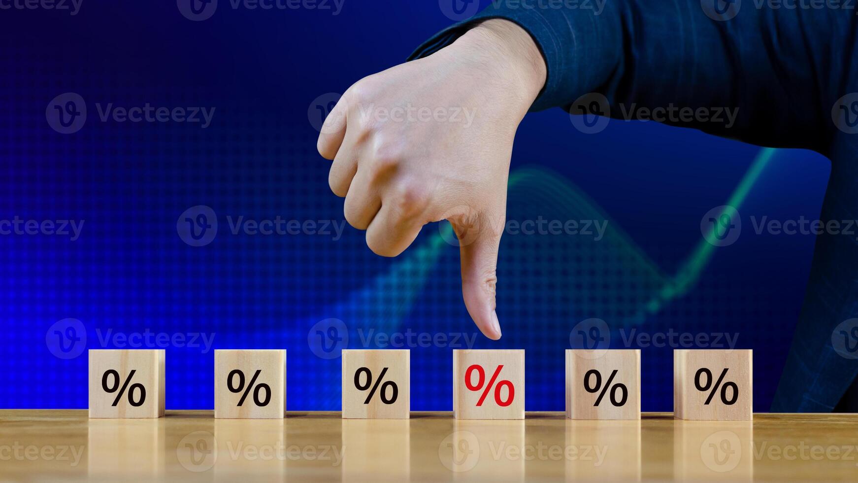 Percent sign, Financial, stocks, interest rate and GDP percent change, wooden block with percentage sign for interest rate, ranking, percentage sig photo