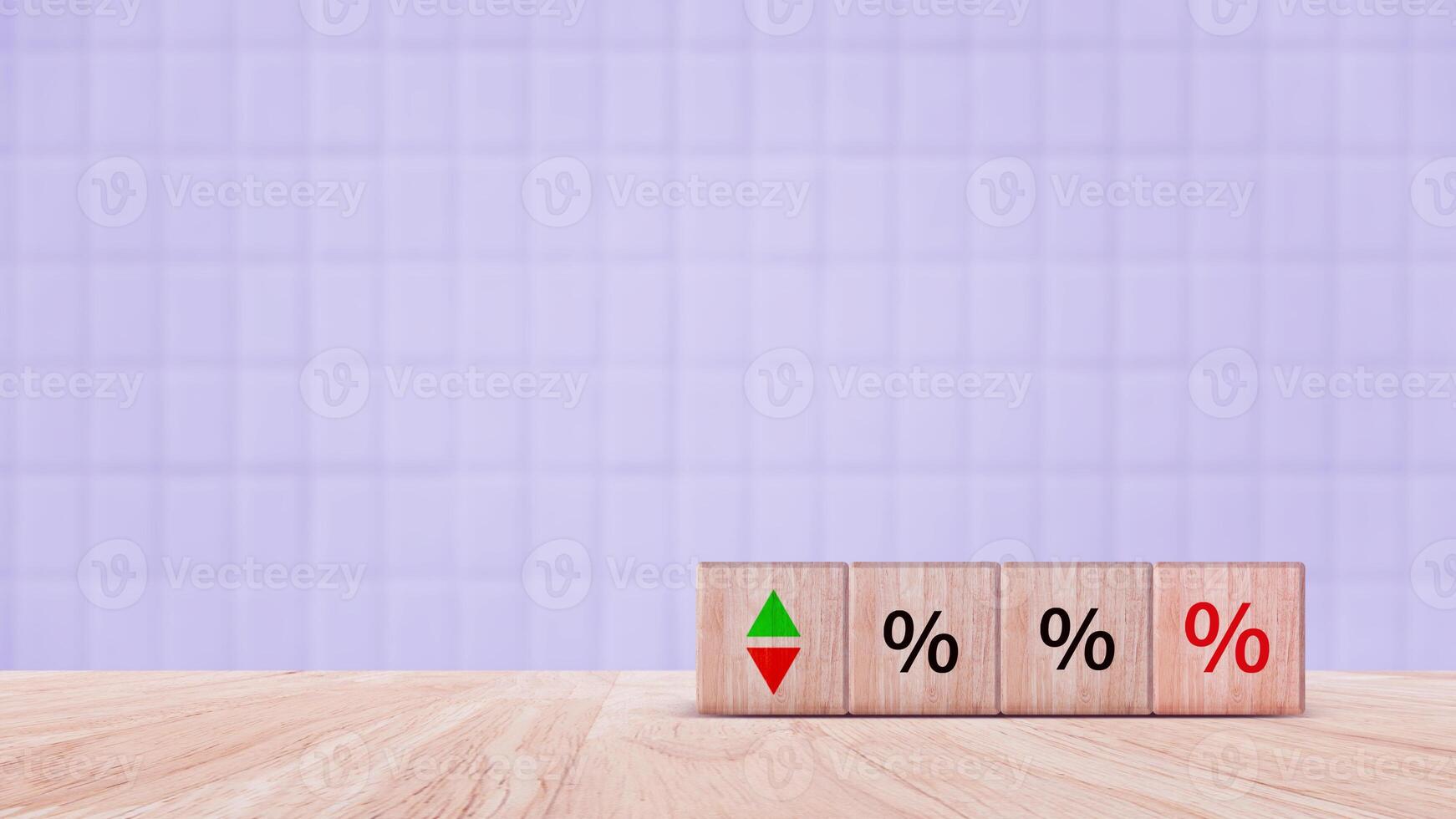Financial, stocks, interest rate and GDP percent change, wooden block with percentage sign and arrow up sign and down for interest rate, ranking, percentage. photo