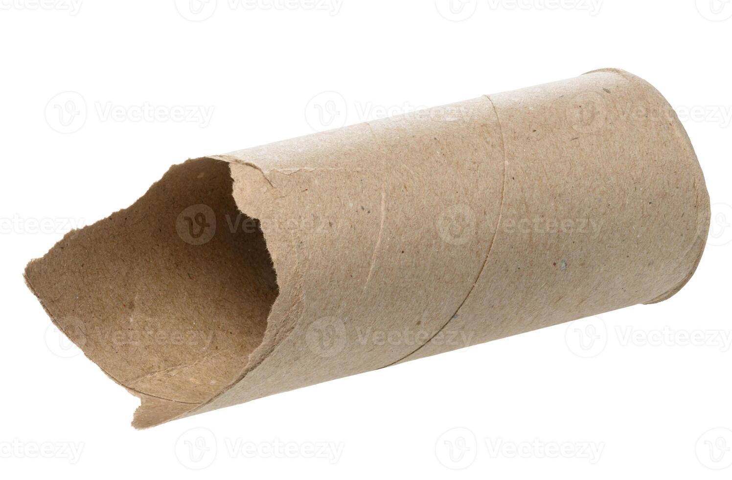 Torn brown toilet paper roll on isolated background photo