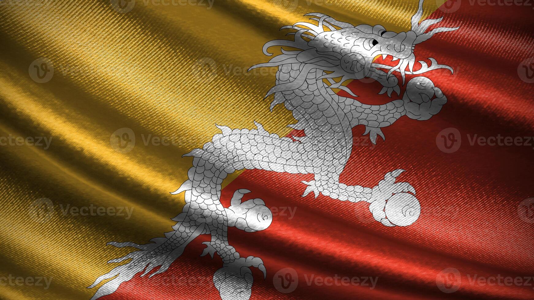 Bhutan flag with realistic silky wave texture photo