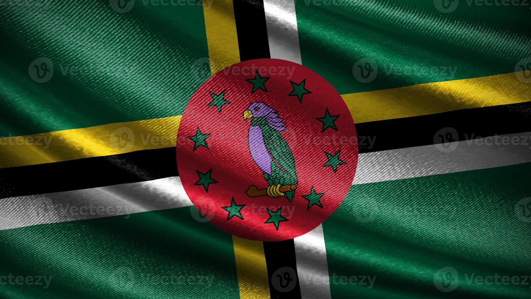 Dominica flag with realistic silky wave texture photo