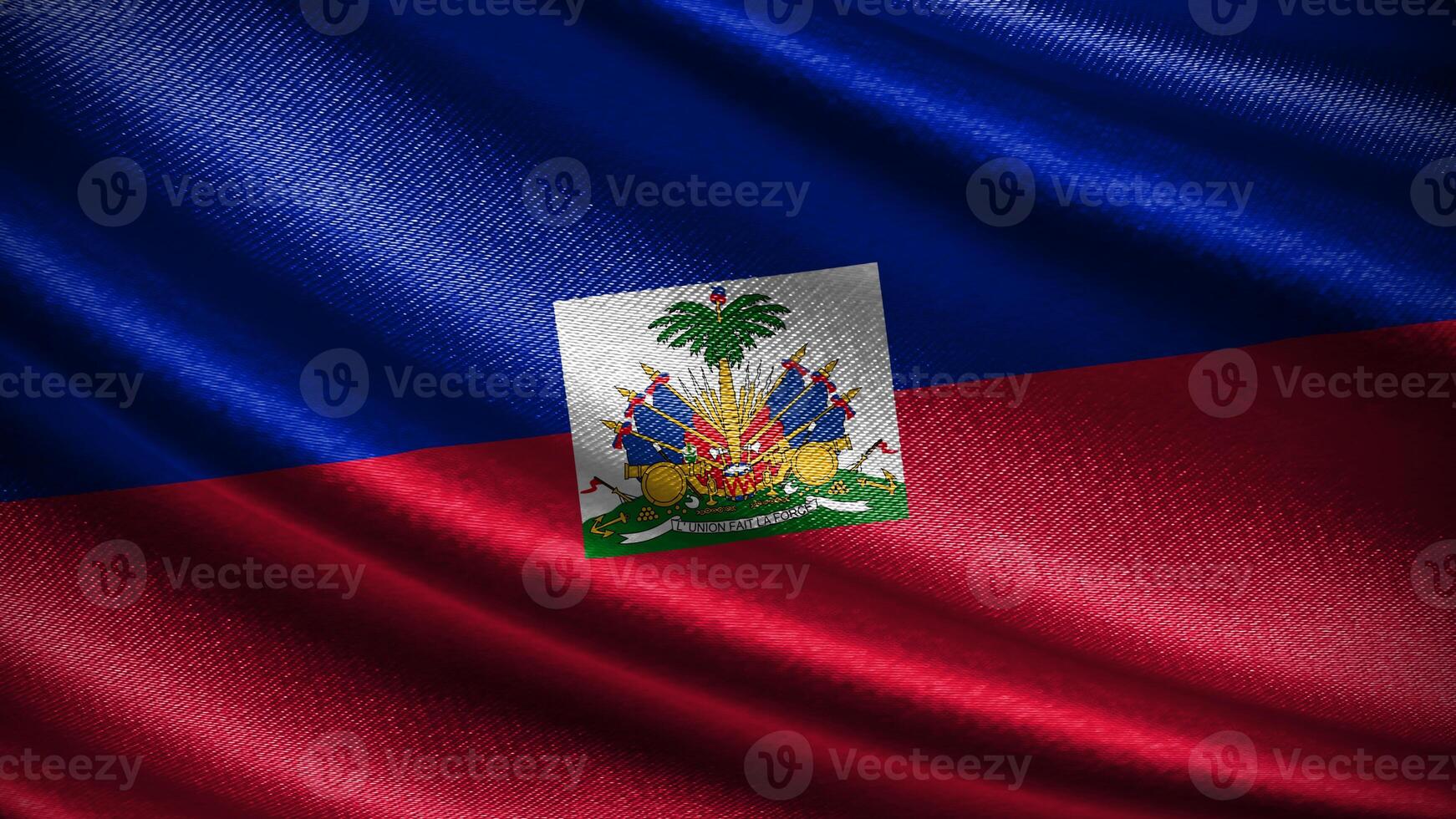 Haiti flag with realistic silky wave texture photo