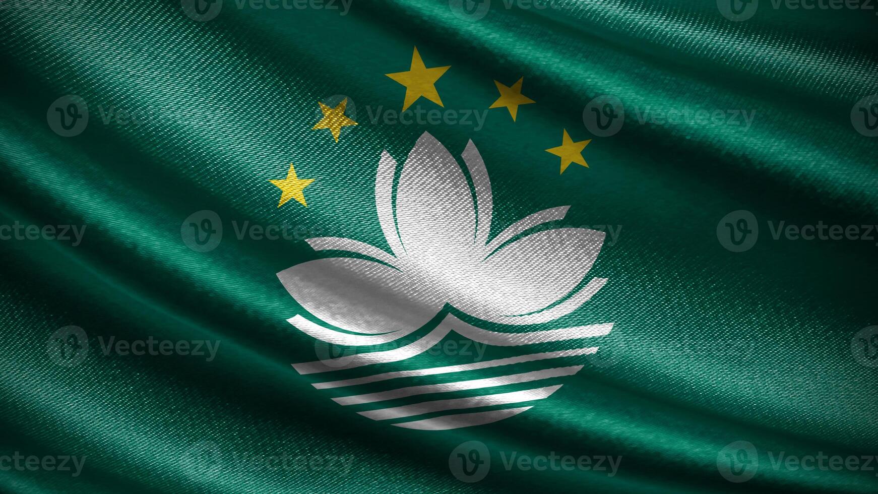 Macau flag with realistic silky wave texture photo