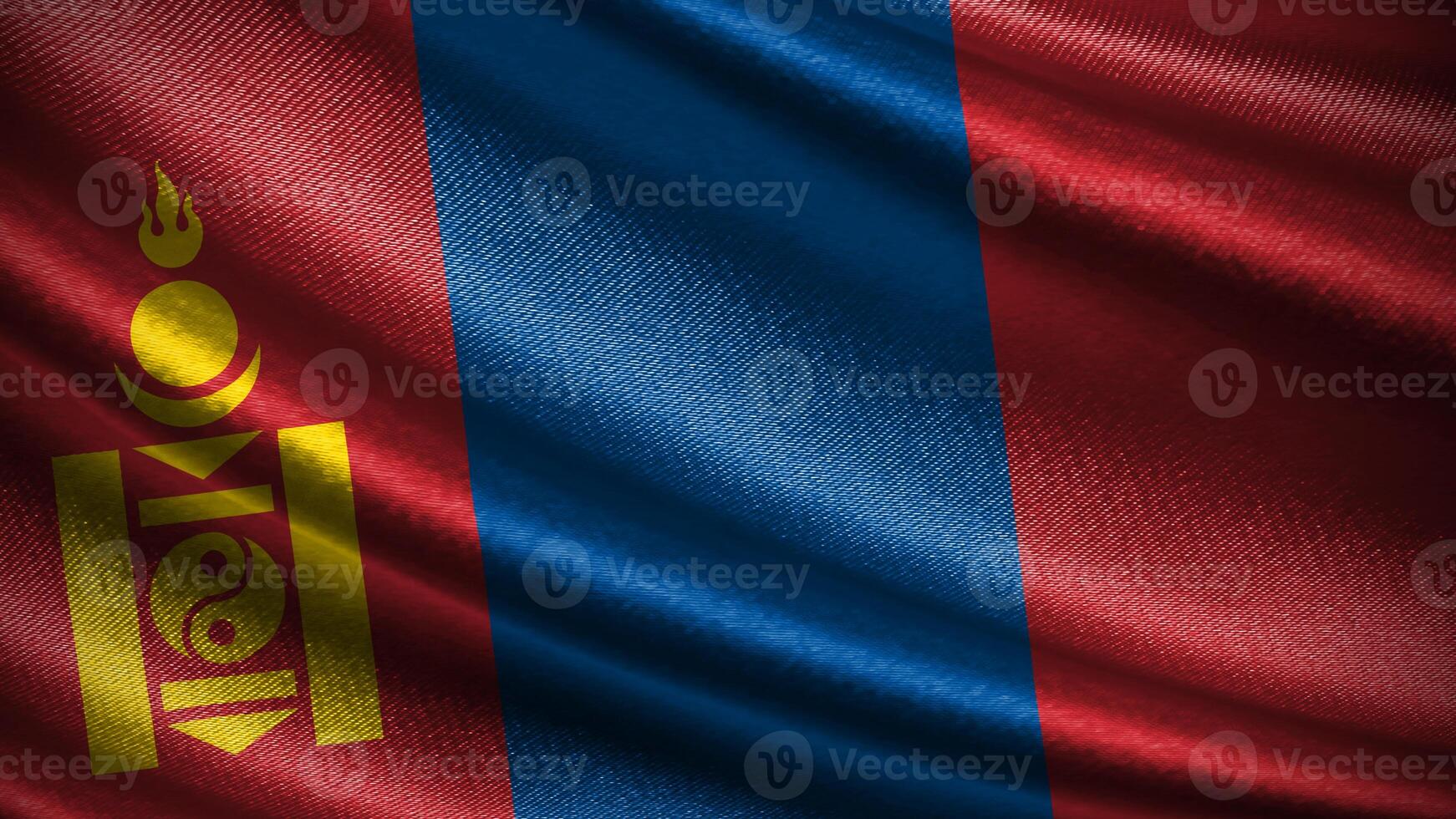 Mongolia flag with realistic silky wave texture photo