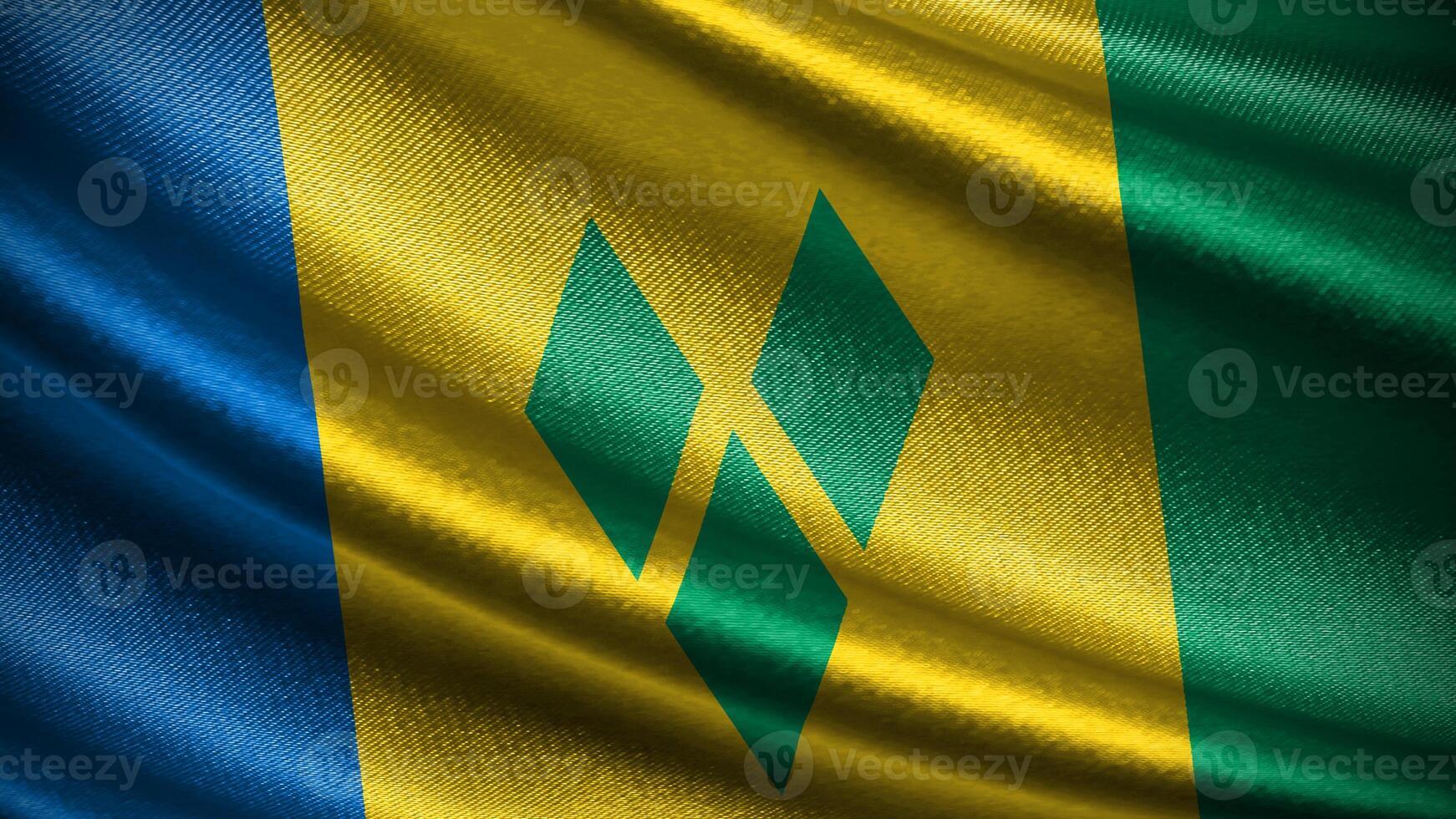Saint Vincent and the Grenadines flag with realistic silky wave texture photo