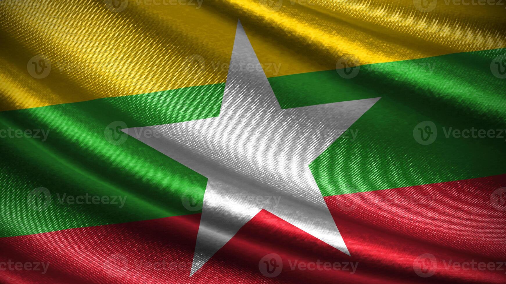 Myanmar flag with realistic silky wave texture photo