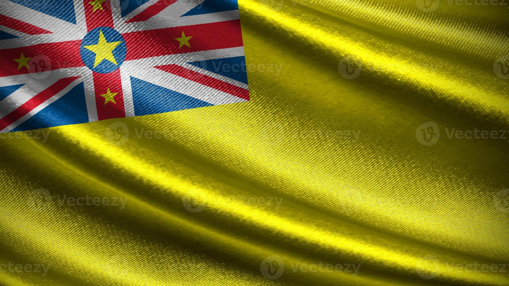 Niue flag with realistic silky wave texture photo