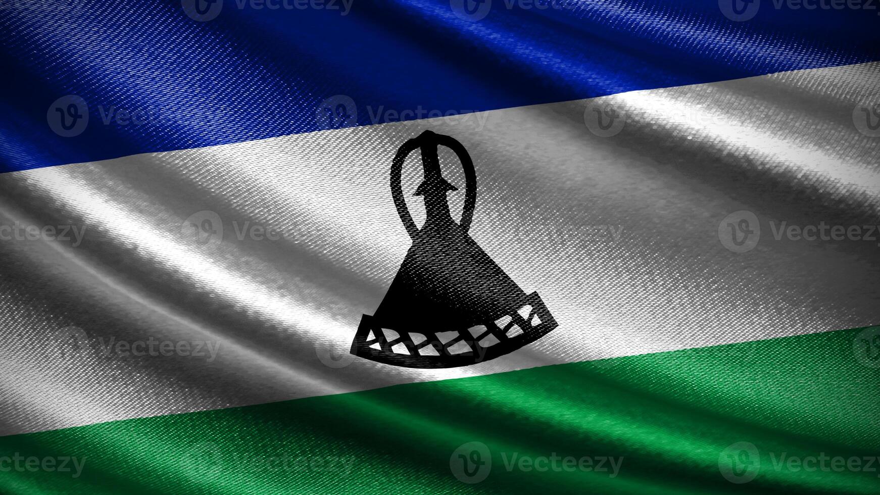 Lesotho flag with realistic silky wave texture photo