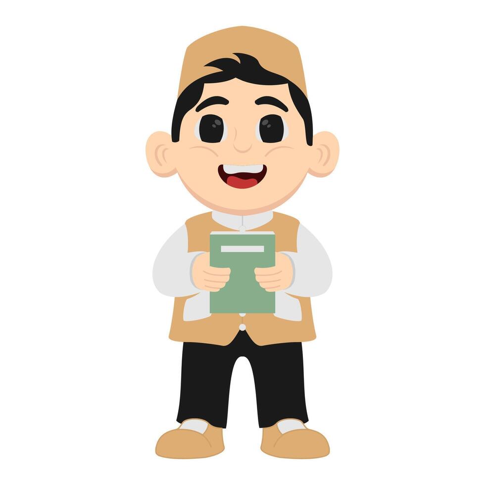A cartoon character of a muslim man holding a book vector
