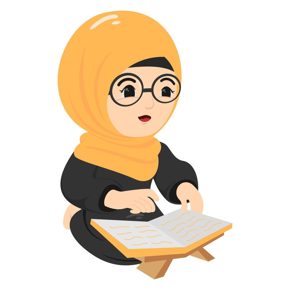 Muslim girl reading quran vector