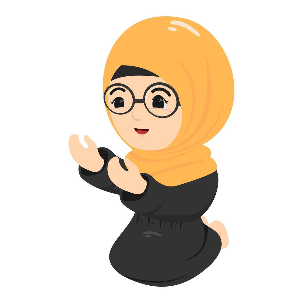 Muslim woman praying cartoon illustration vector