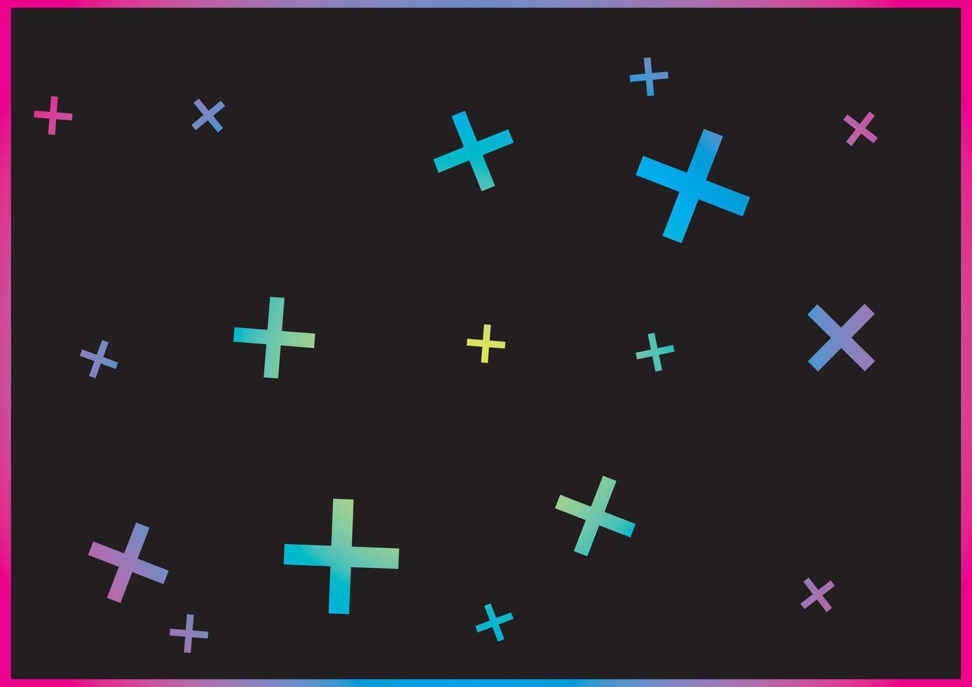 Colorful gradient plus signs scattered on a dark background, creating a vibrant and dynamic pattern. Perfect for modern designs and backgrounds vector