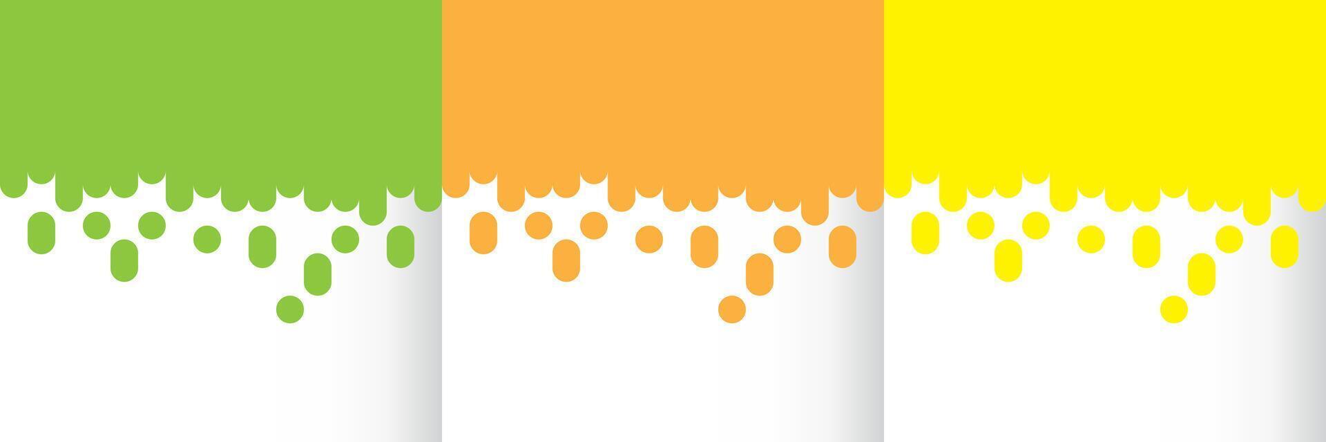 Colorful paint drips in green, orange, and yellow on a white background. Perfect for creative design projects, backgrounds, and artistic themes vector