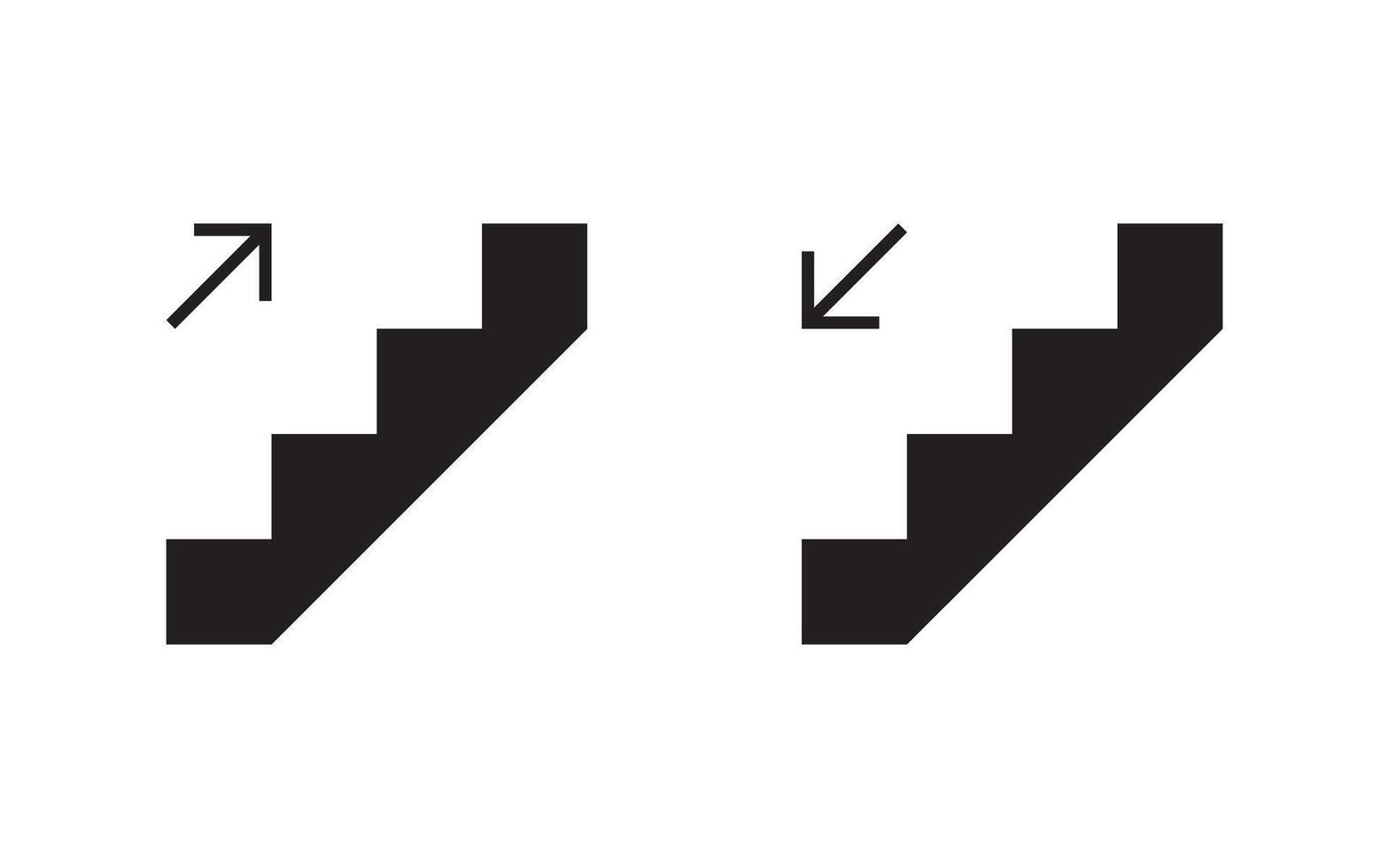Collection of stair icons with arrows indicating upward and downward directions, ideal for signage, navigation, and wayfinding designs vector