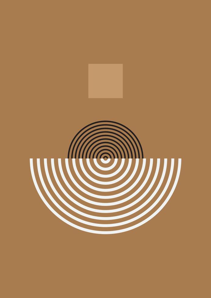 Modern abstract design with beige square and black and white concentric circles on a brown background, perfect for contemporary decor vector